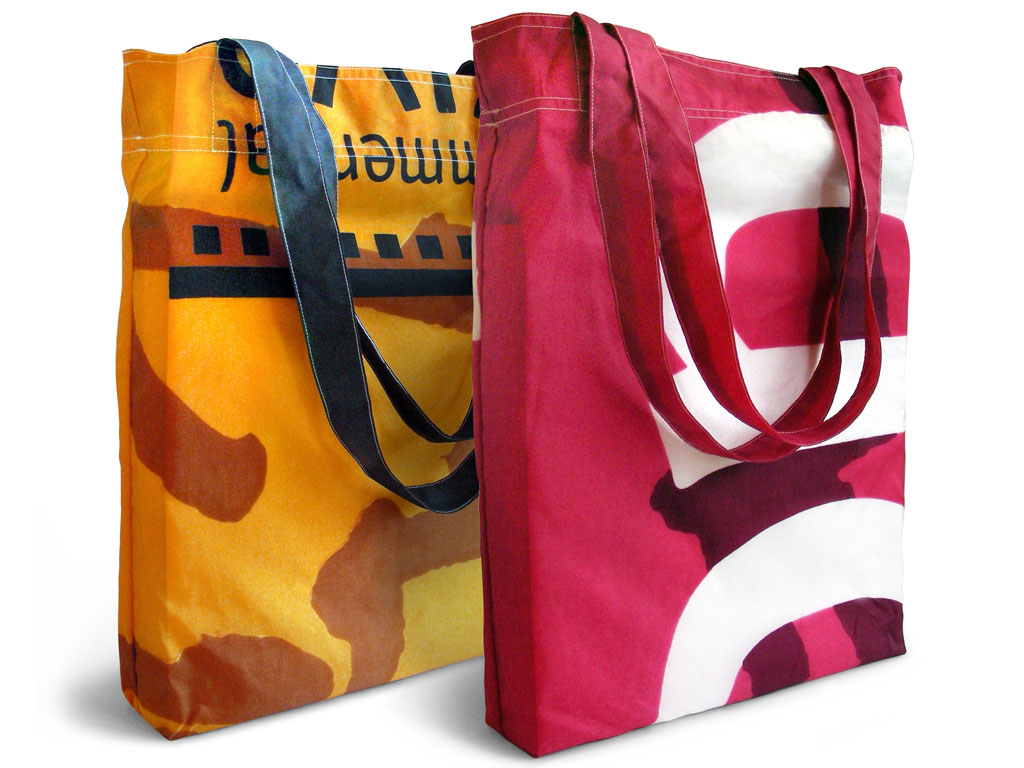 Reusable nylon shopping bags made from retired street banners