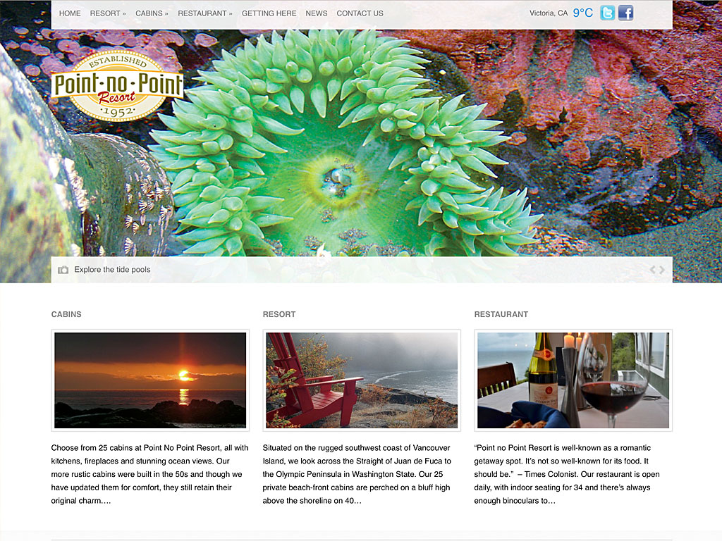 website for point no point resort, vancouver island, bc
