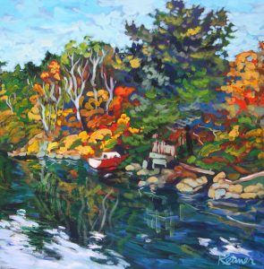 Painting titled "View From the Dock at Fulford Harbour" by Christine Reimer
