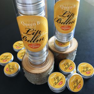 Queen Bee lip balm retail display
