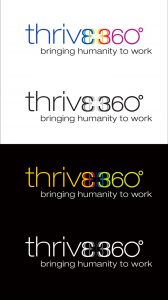 black and white and color versions of thrive 360 logotype designed by Ian McSorley at Far & Wide Marketing Inc.