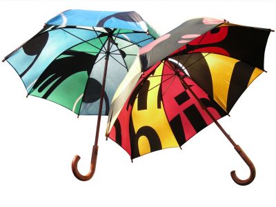 Umbrellas made from retired street banners