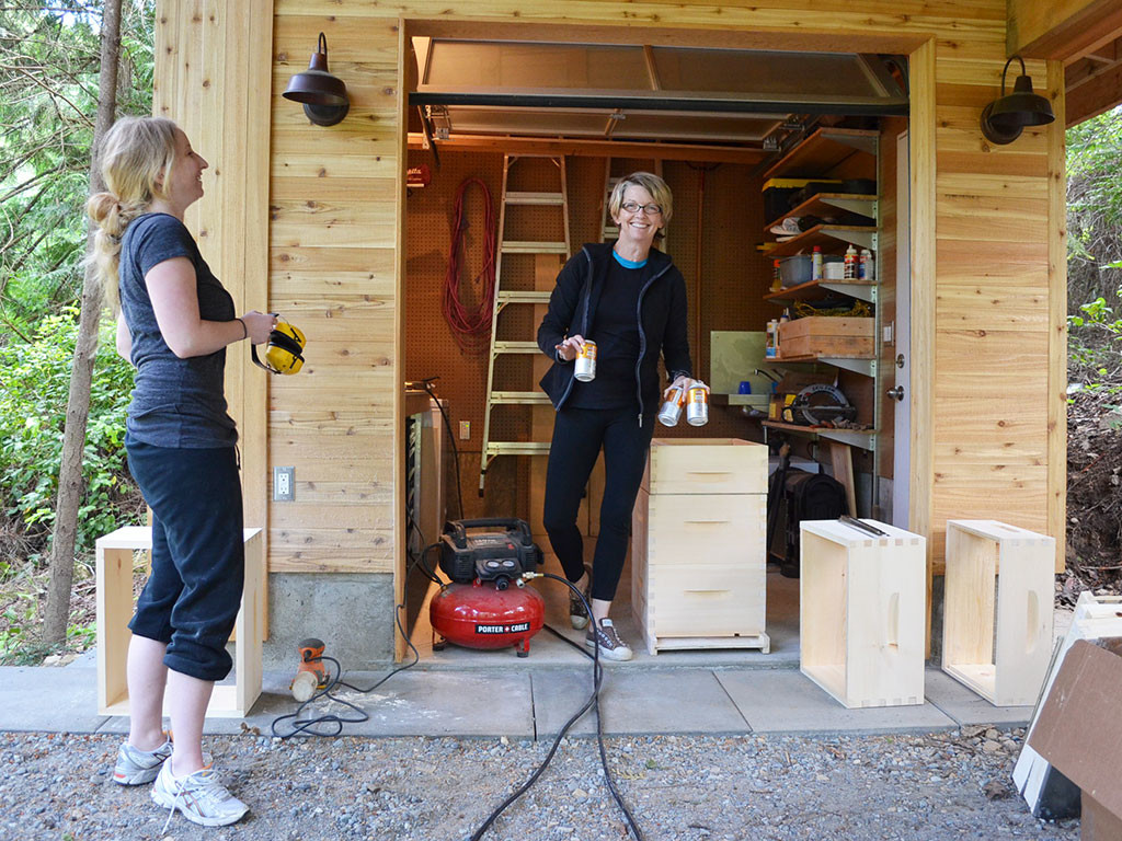Making bee hives at Galiano Island
