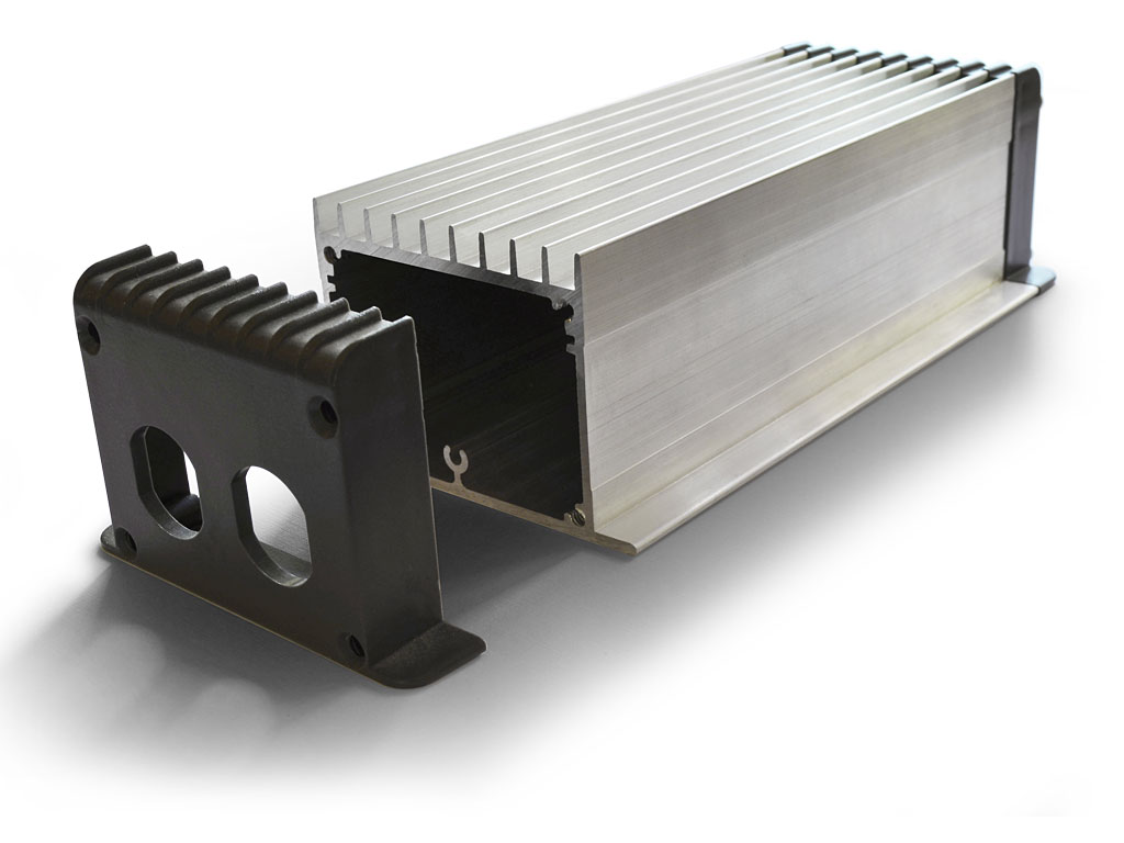 Aluminum extrusion with injection molded end caps