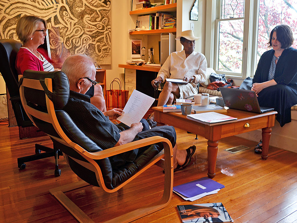 Leon Bibb planning book project with Kelly Brooks, Bill Sample, and Helesia Luke at Far & Wide