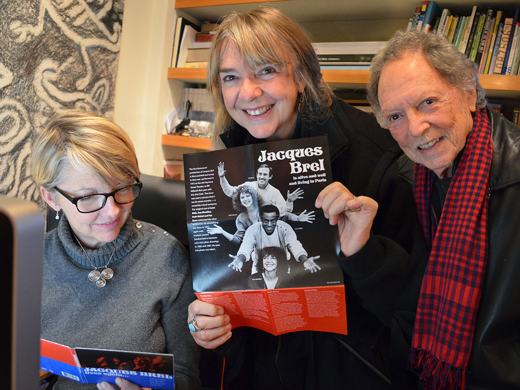 Paul Horn with Ann Mortifee reviewing Kelly's design for the re-release of Jacques Brel