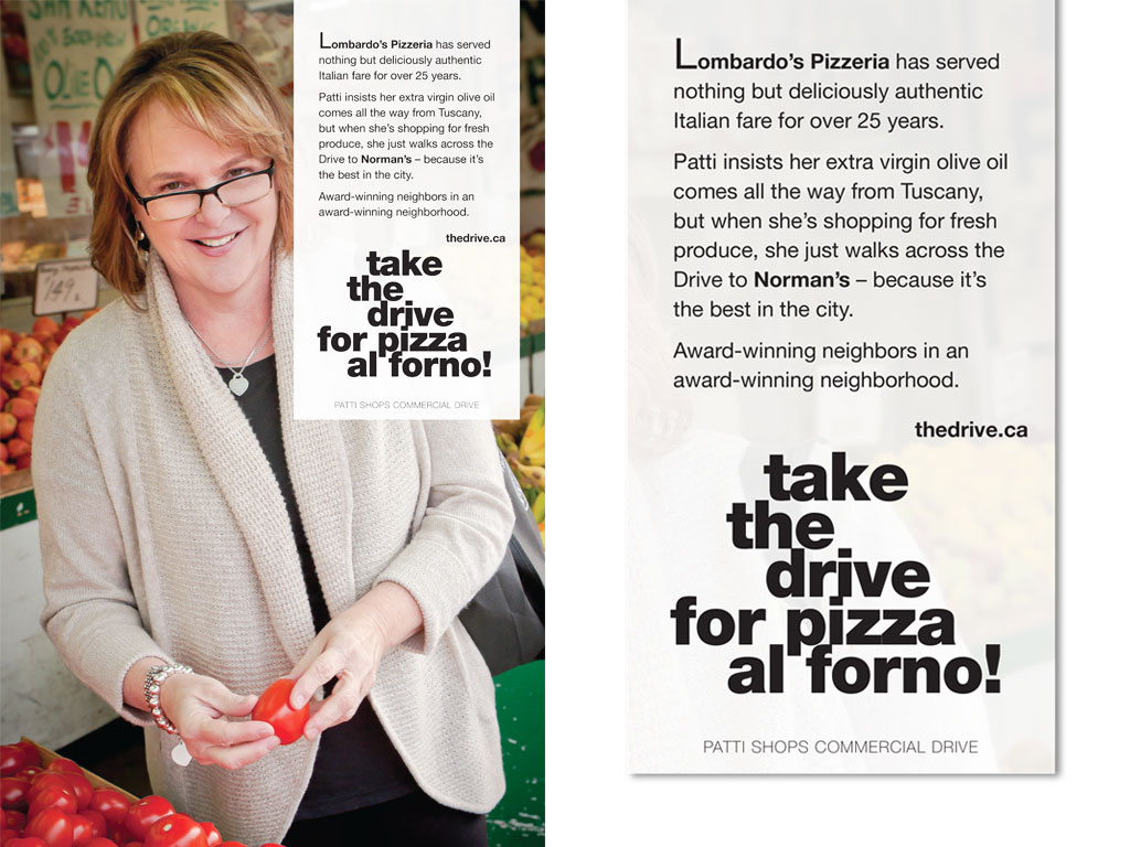 Patti Lombardo in Commercial Drive ad for Lombardo's Ristorante