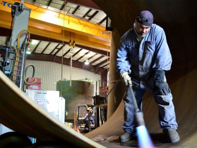 Preheating a tank prior to welding at the Enermax mountain Manufacturing shop