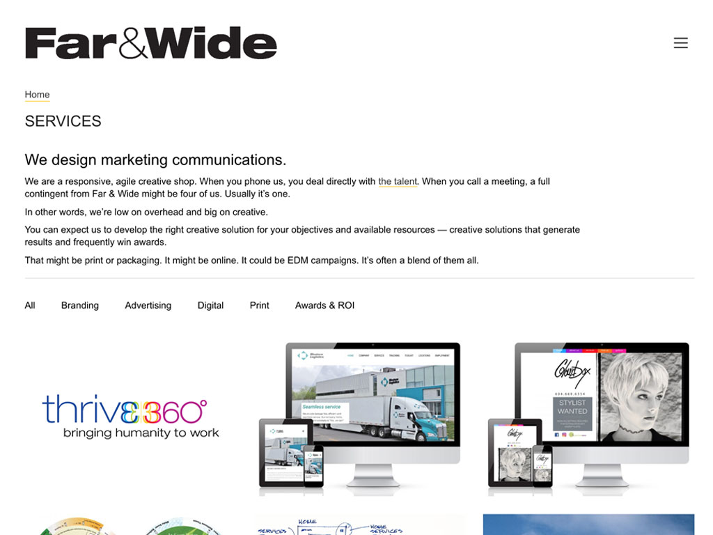 screen grab of far & wide marketing website redesign